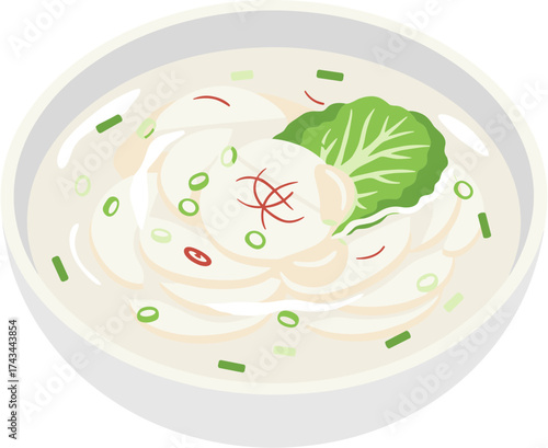 Simple Handdrawn Dongchimi Kimchi Dish Illustration in White Bowl
