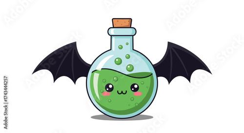 A cute green potion with bat wings and a happy face.
