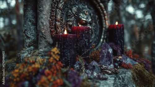 Wallpaper Mural Ancient Yule traditions with candles, crystals, and seasonal flora in a mystical forest setting Torontodigital.ca