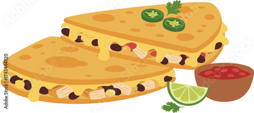 Flat Illustration Delicious Quesadilla with Melted Cheese and Toppings Food Icon