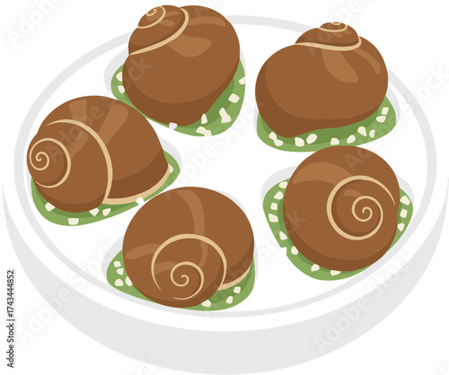 Cartoon Style Detailed Escargot Dish Illustration Delicacy Served Culinary