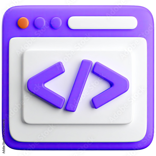 3D rendering of a computer window showcasing open/close HTML tags