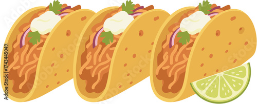 Simplified Flat Style Delicious Taco Food with Lime Illustration