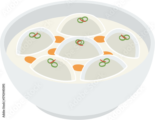 Simple Handdrawn Dumpling Soup Korean Dish Illustration in a Bowl
