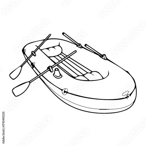 Inflatable boat with oars