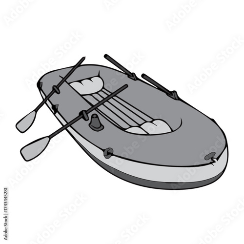 Inflatable boat with oars