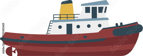 Simple Flat Style Tugboat Illustration Marine Transportation Vehicle Graphic