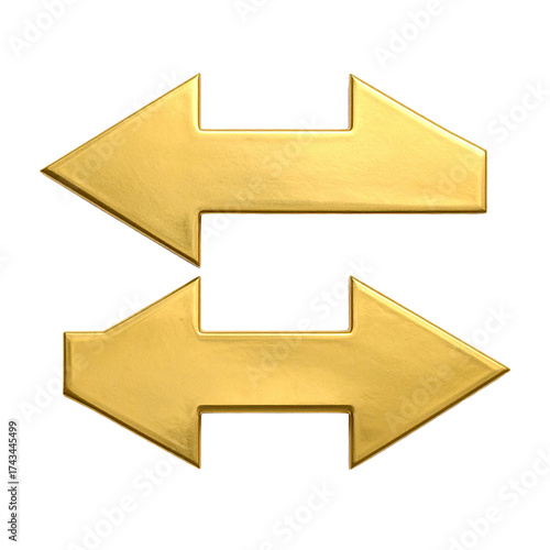 Golden arrows, facing opposite directions, form an 