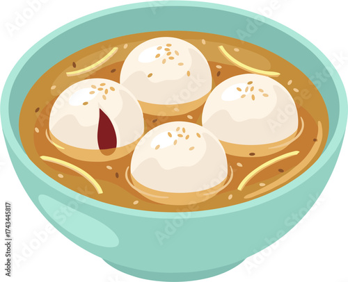 Cute Cartoon Tangyuan Dessert Balls In Soup Bowl Illustration Design