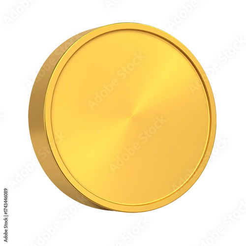 Rendered golden coin, isolated on black background, with slight bevel and radial sheen