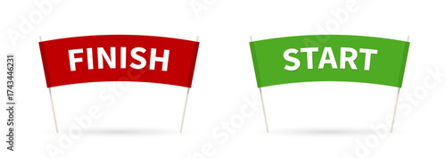 Finish - start, athletic speed. green and red flags.  vector illustration in modern flat style.