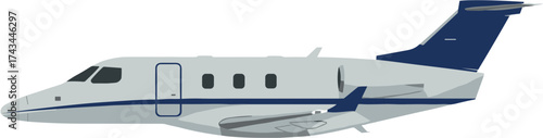 Flat Illustration of Executive Private Jet Airplane in Side View Isolated
