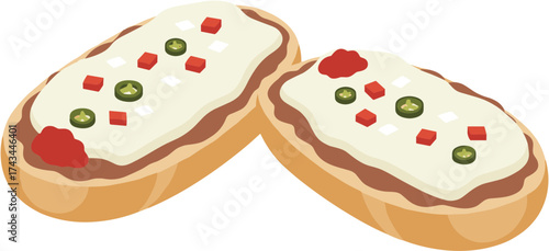 Flat Illustration Open Face Tostada with Cream and Vegetable Toppings