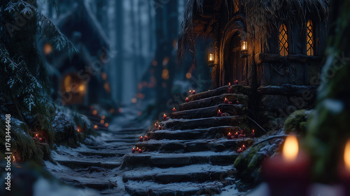 Wallpaper Mural Explore ancient Yule traditions within a mystical woodland village at twilight Torontodigital.ca