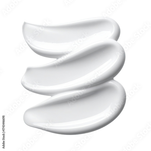 Three creamy white cosmetic product swatches, smoothly textured, against a black background