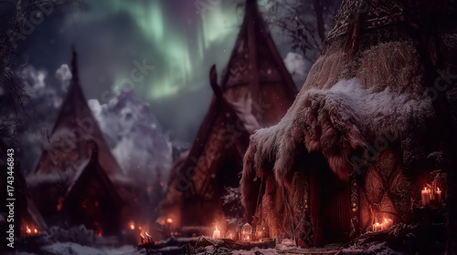 Wallpaper Mural Exploring Yule, an ancient pagan tradition amid a mystical village at night Torontodigital.ca