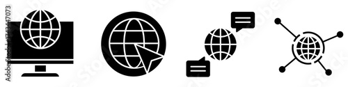 Internet icon vector set. Communication illustration sign collection. Satellite communication symbol. Computer network web icons set. WWW symbols design for web and app.