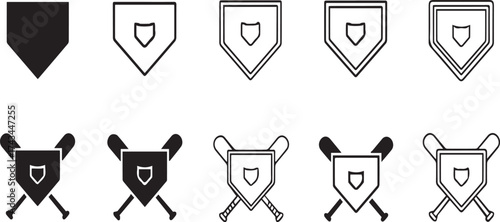 Baseball home plate and crossed bats icon vector set for sports app logo design