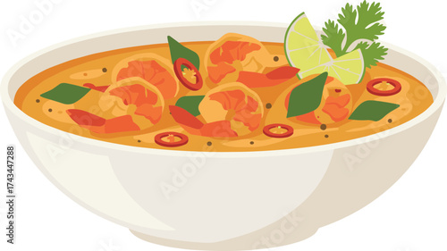 Flat Illustration Shrimp Tom Yum Soup Bowl Thai Cuisine Dish