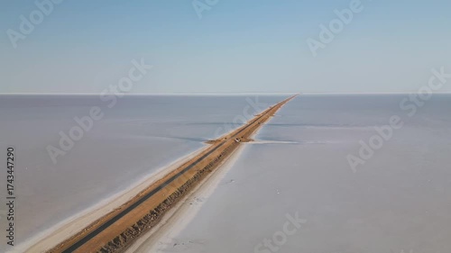 Aerial view of the Road to Heaven, Dholavira, stretching across the White Rann of Kutch, India, Stunning desert landscape with endless salt flats and a serene sky,  Road to heaven, Rann of Kutch