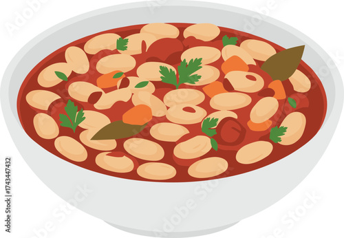 Flat Style Delicious Bean Stew in Bowl Traditional Food Illustration