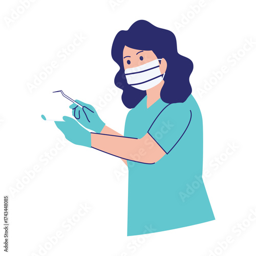 Illustration of Dentist Holding Dental Tools
