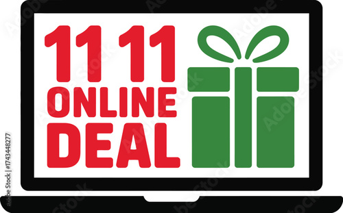 Online shopping deal promotion with gift icon on laptop screen