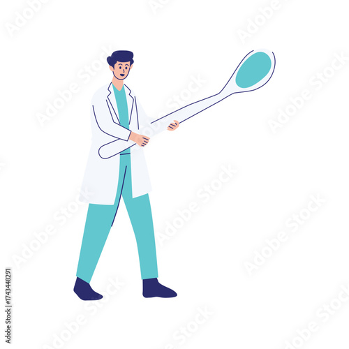 Illustration of Doctor Holding Large Medical Mirror