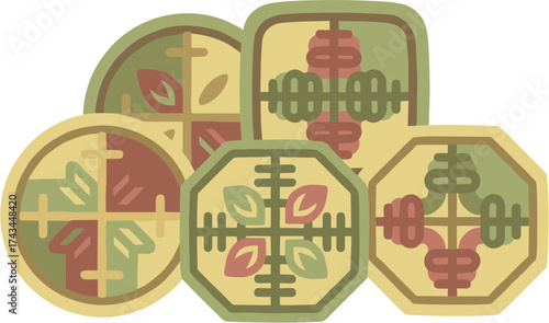 Artistic Flat Design Ancient Coin Graphic of Fortune Decoration Ornament Icon