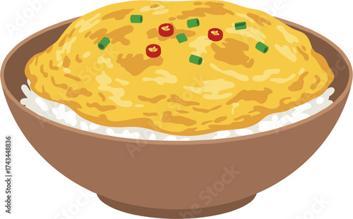 Flat Color Illustration of Omelette Rice Bowl Japanese Cuisine Culinary Food