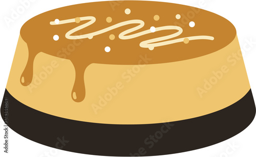 Flat Style Delicious Caramel Pudding with Toppings Illustration