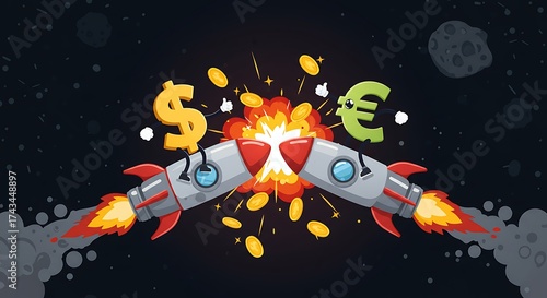 Dollar and Euro Rocket Explosion in Space