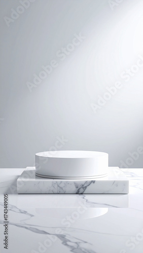 Wallpaper Mural Minimalist White Marble Podium Elegant Cylinder Display in Bright Studio Environment Torontodigital.ca