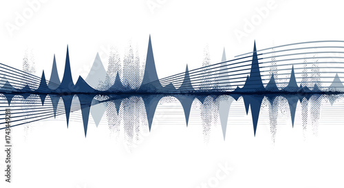 Abstract blue sound wave visualization with sharp peaks and horizontal lines.