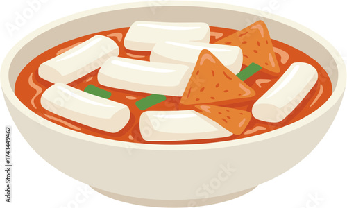 Simple Graphic Tteokbokki Illustration in Bowl Korean Spicy Rice Cake