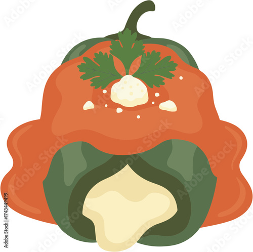 Flat Design Stuffed Acorn Squash Culinary Dish Illustration for Thanksgiving