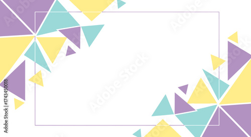 Modern abstract pastel geometric triangles pattern framing a clean white space with a thin rectangular border.