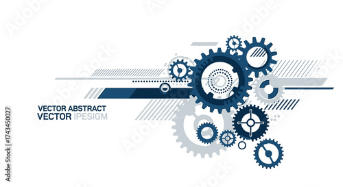 Interlocking Blue and Gray Cogwheels - Abstract Mechanical Gear System.