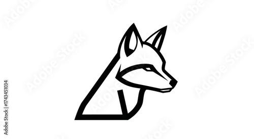 Fox head outline in black and white isolated on white background