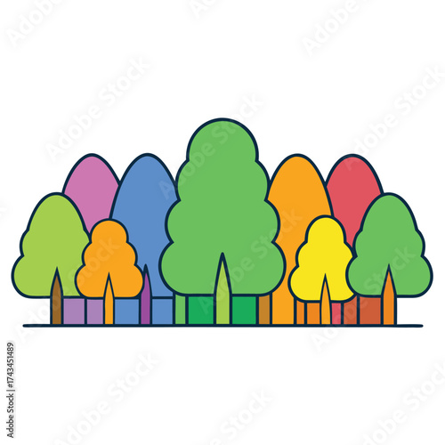 Vector art of colorful cartoon trees