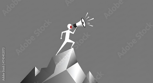 Person with Megaphone on Mountain Peak