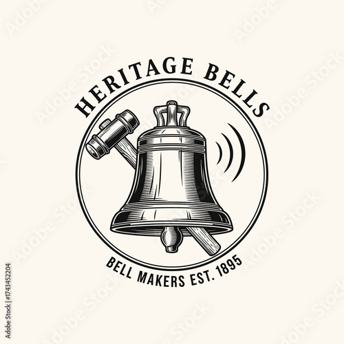 Vintage Bell with Hammer Logo for Heritage Bells Bell Makers Est. 1895.