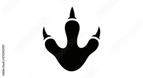 Black dinosaur footprint symbol on a white background, representing ancient life and prehistoric times.