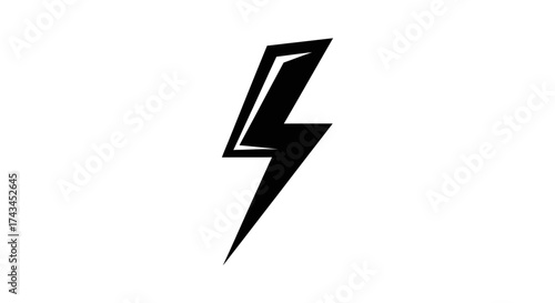 Bold black lightning bolt symbol on a clean white background, representing energy and power.