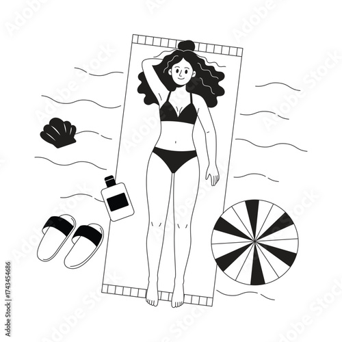 Sun Bathing vector Illustration 