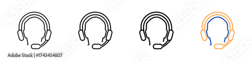 Podcast vector outline icon set with line weight and two color variation. Ideal for audio streaming, episodes, and digital media.