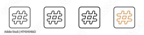 Hashtag vector outline icon set with line weight and two color variation. Perfect for tags, trending topics, and social media assets