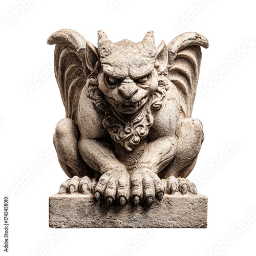 Gothic gargoyle sculpture detail isolated on transparent background