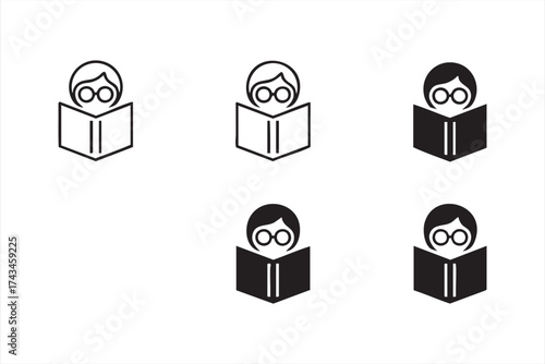 Clean outline icon of reader symbolizing school, study, and academic growth