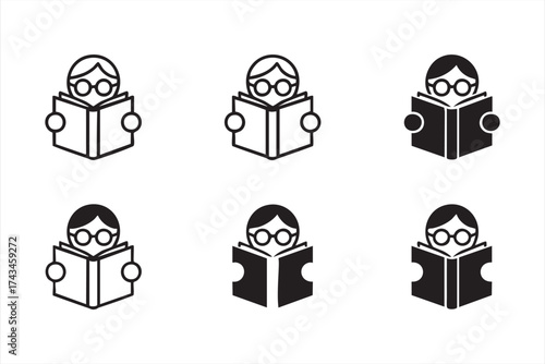 Minimal student reading book vector for education and learning design use